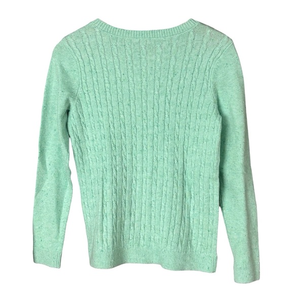 Talbots NWT Mint Green Speckled Cable Knit Sweater Petite Medium Button Shoulder - Picture 4 of 10